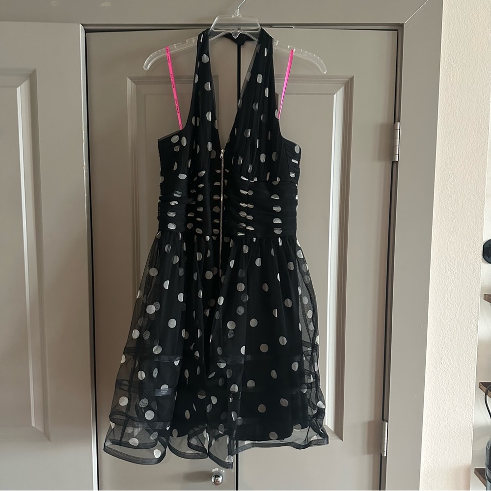 Betsey Johnson Black & White Polka Dot Mesh Halter-style Cocktail Dress. Size 12